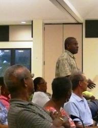 St. Croix historian and educator Gerard Emanuel at Tuesday's health insurance forum.